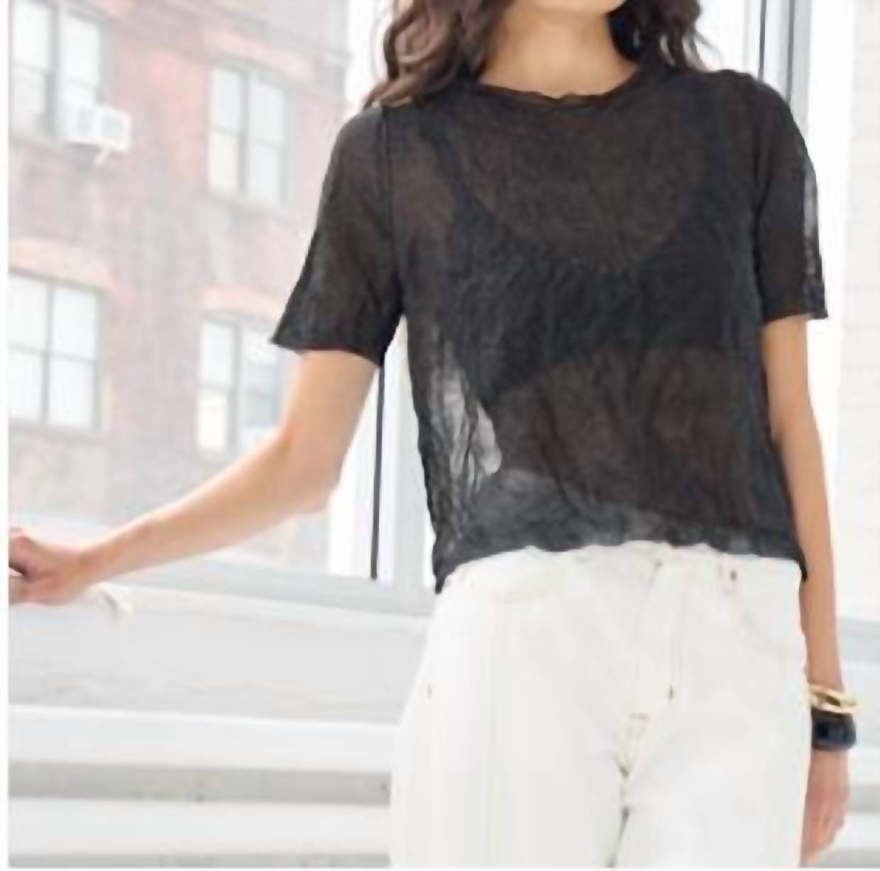 Autumn Cashmere - CRUSHED SHORT SLEEVE SILK CREW TOP
