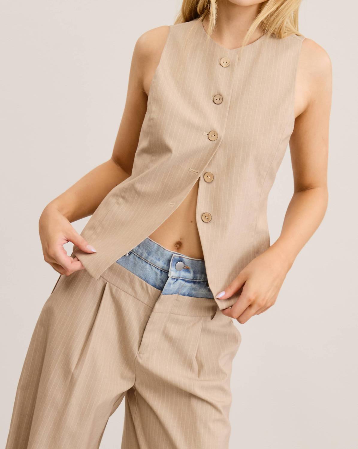 Mimosa - Fitted Pinstripe Button Up Vest