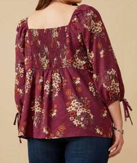 Hayden La - Mixed Floral Tie Sleeve Top - Plus