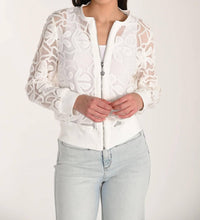Frank Lyman Floral Collared Zipper Jacket in white - women's jacket
