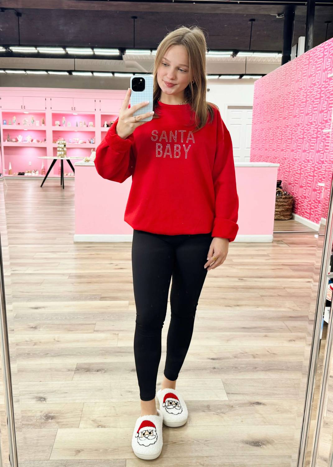 Distressed Vintage Couture Santa Baby Sweatshirt in red rhinestone - women's top - alternate view