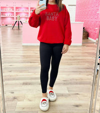 Distressed Vintage Couture Santa Baby Sweatshirt in red rhinestone - women's top - detail view