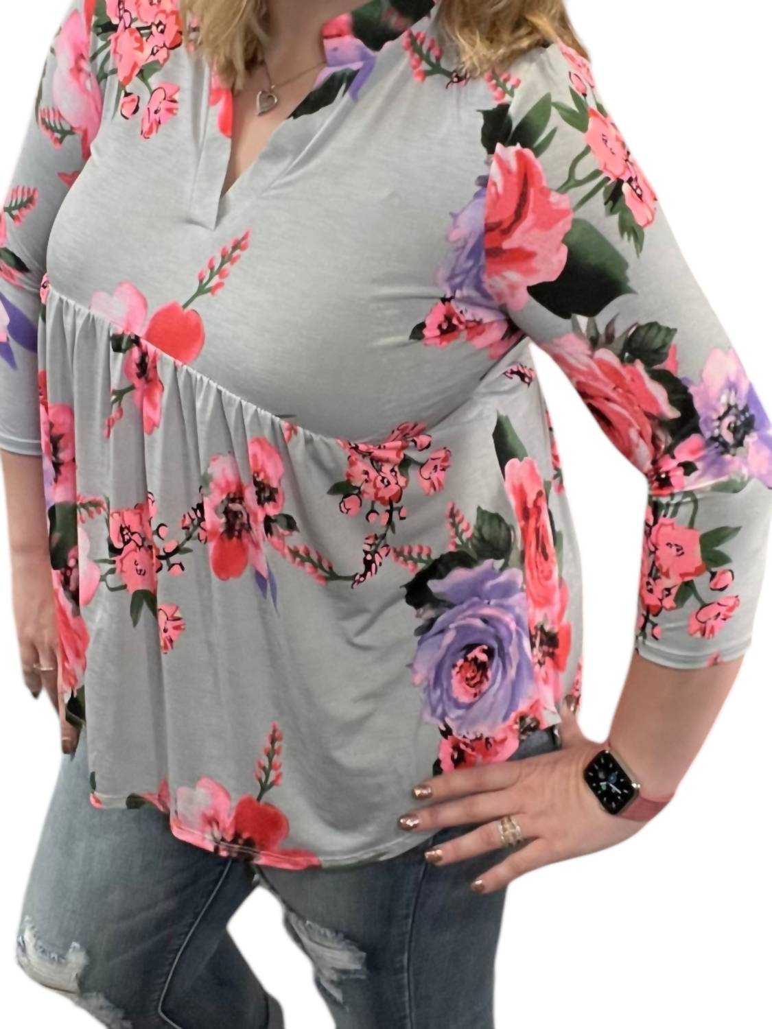 Honeyme - Floral Babydoll Gabby Tunic Top