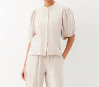 Karen Kane - Puff Sleeve Linen Button-Up Shirt
