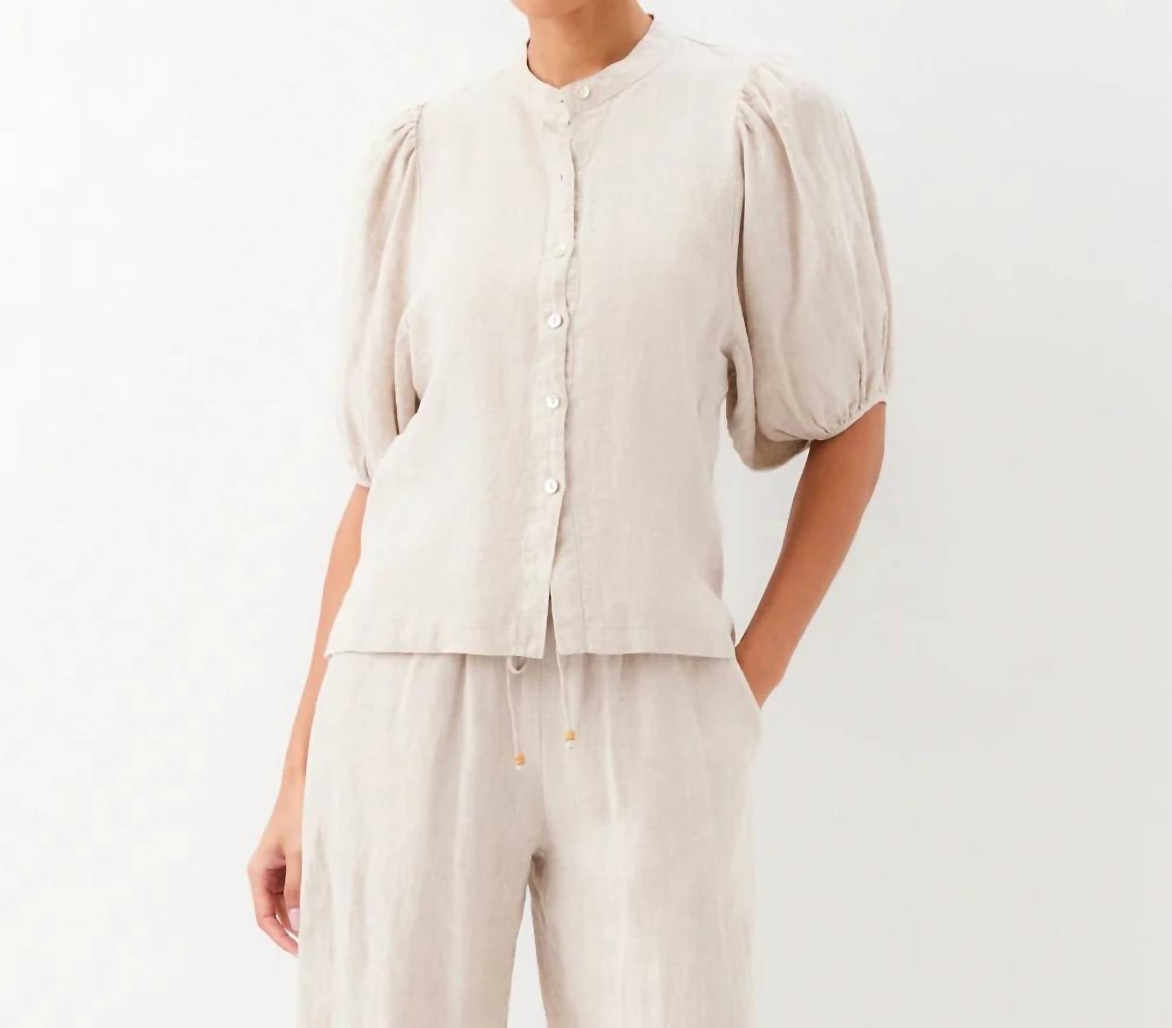 Karen Kane - Puff Sleeve Linen Button-Up Shirt