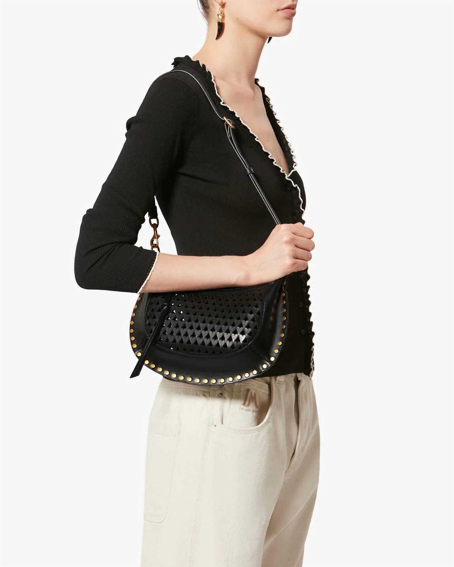 ISABEL MARANT Women's Oskan Moon Soft Leather Shoulder Bag in black - women's bag - view 4