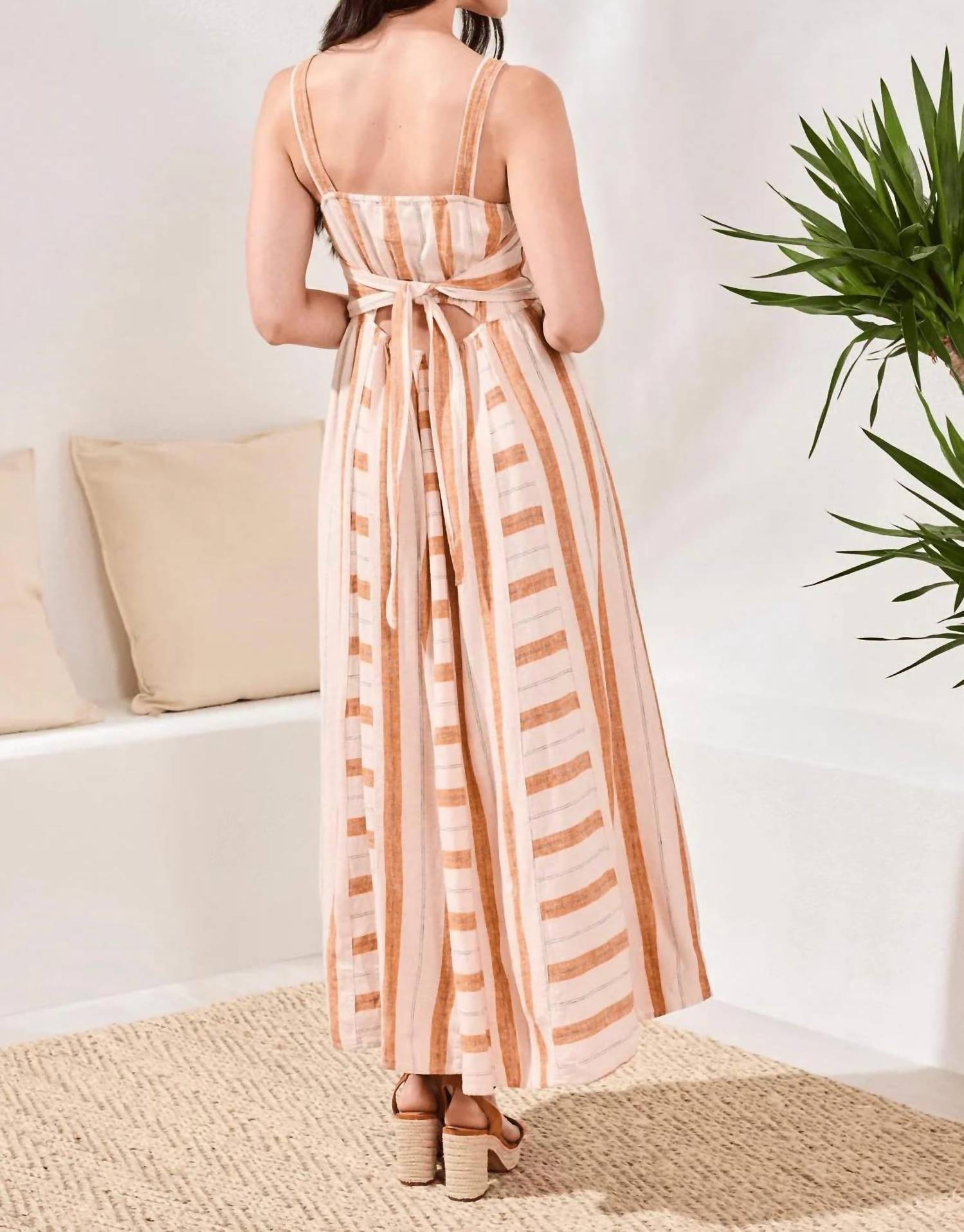 Tribal - Contrast Inserts Adjustable Waist Sash Midi Dress