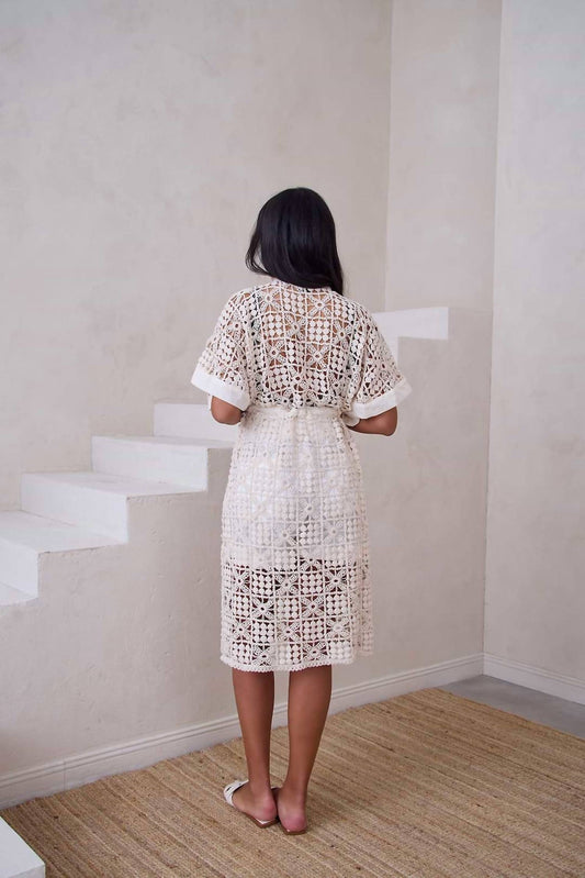 Saachi - V-neck Tie-front Crochet Cover Up