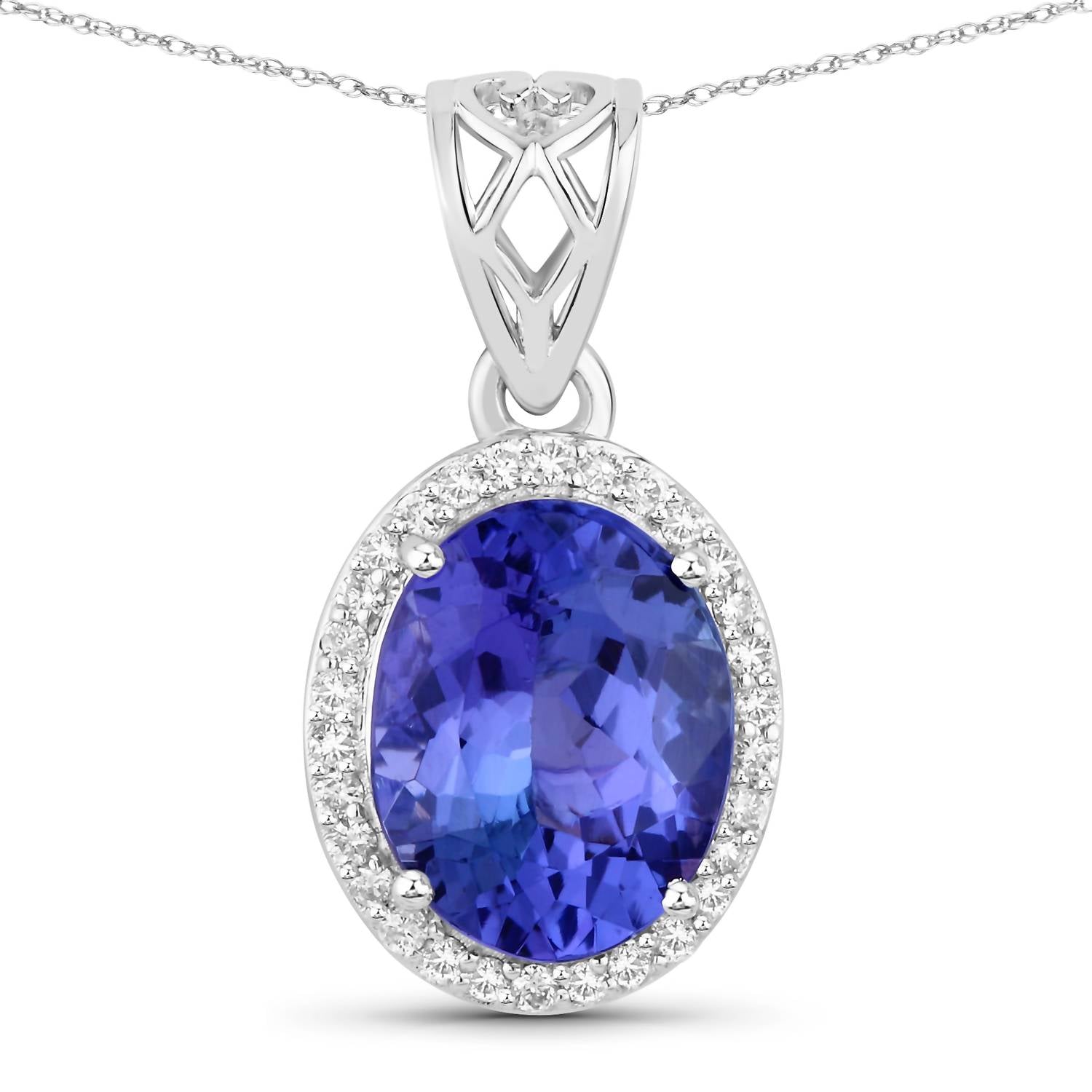 Diana M Jewels Women's Oval Natural Tanzanite Pendant Necklace (2.82 Ct) - Signature in 14k white gold - women's jewelry - detail view