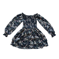 Flowers By Zoe - Girl's Floral Chiffon Smocked Long Sleeve Dress