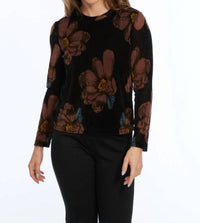 LIOR Velvet Mesh round neck top in black brown blue - women's long sleeve top - detail view