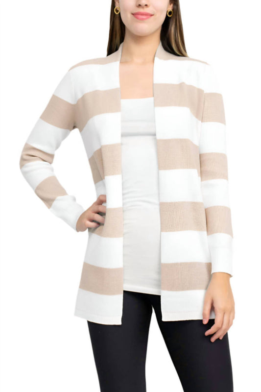 Cyrus - Open Front Long Sleeve Stripe Pattern Knit Cardigan