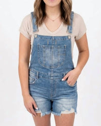 Risen - Lena Distressed Denim Overalls