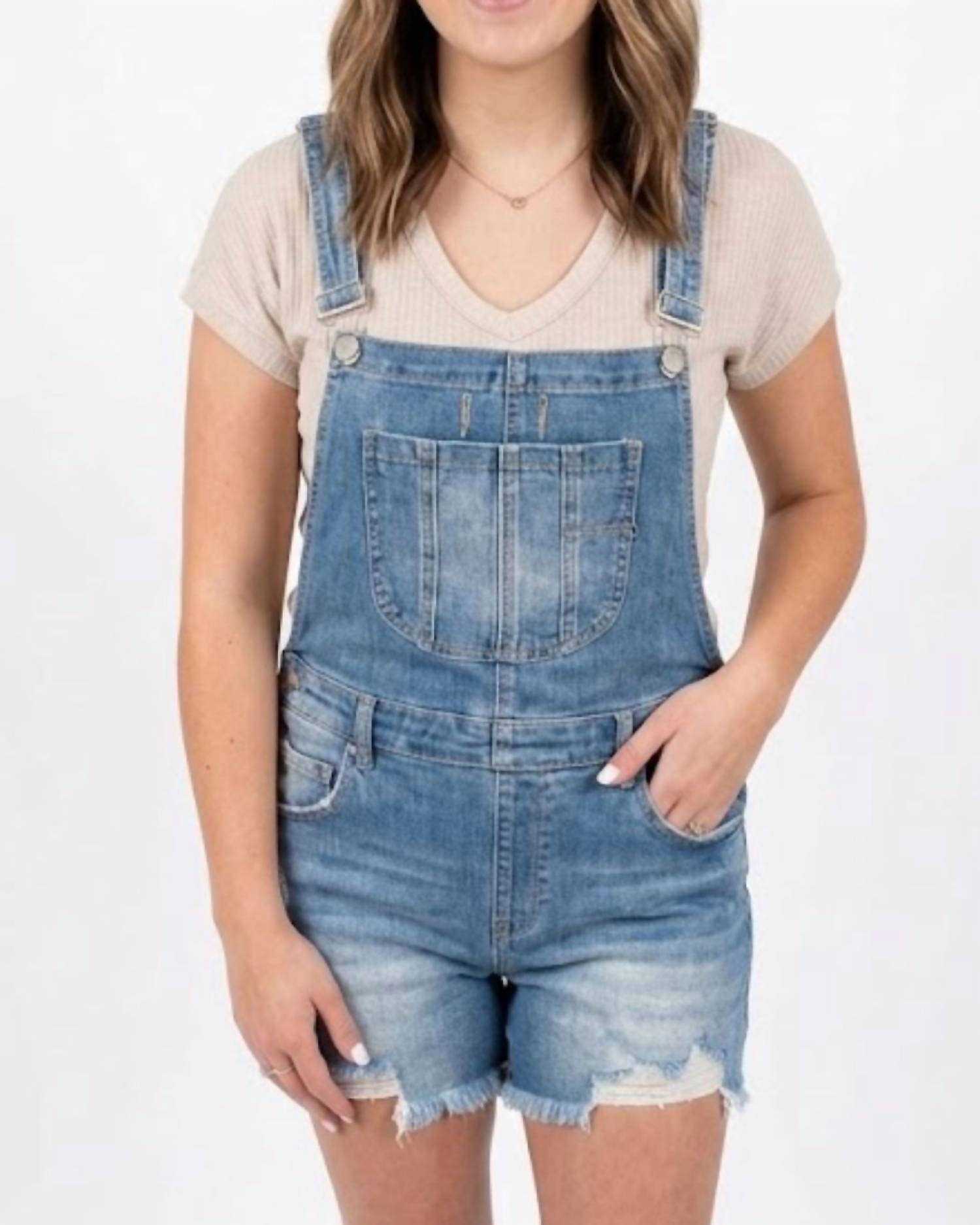 Risen - Lena Distressed Denim Overalls
