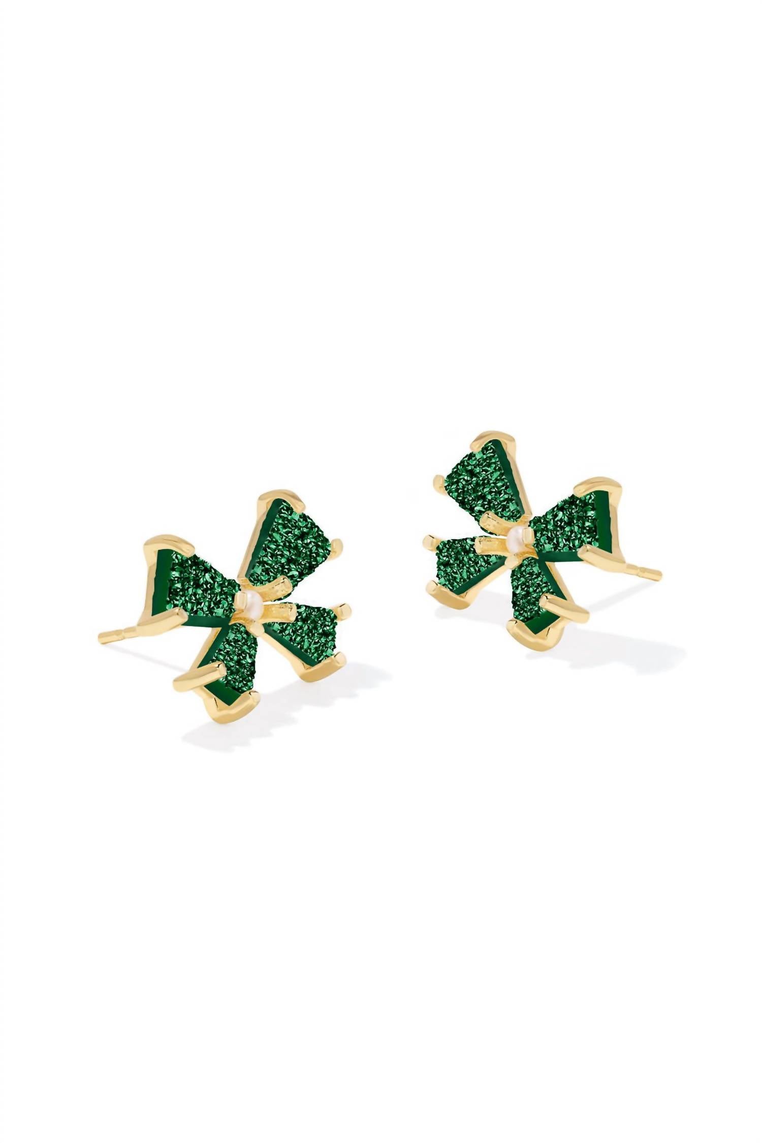 Kendra Scott Women's Blair Bow Small Stud Earrings in gold emerald drusy - women's jewelry