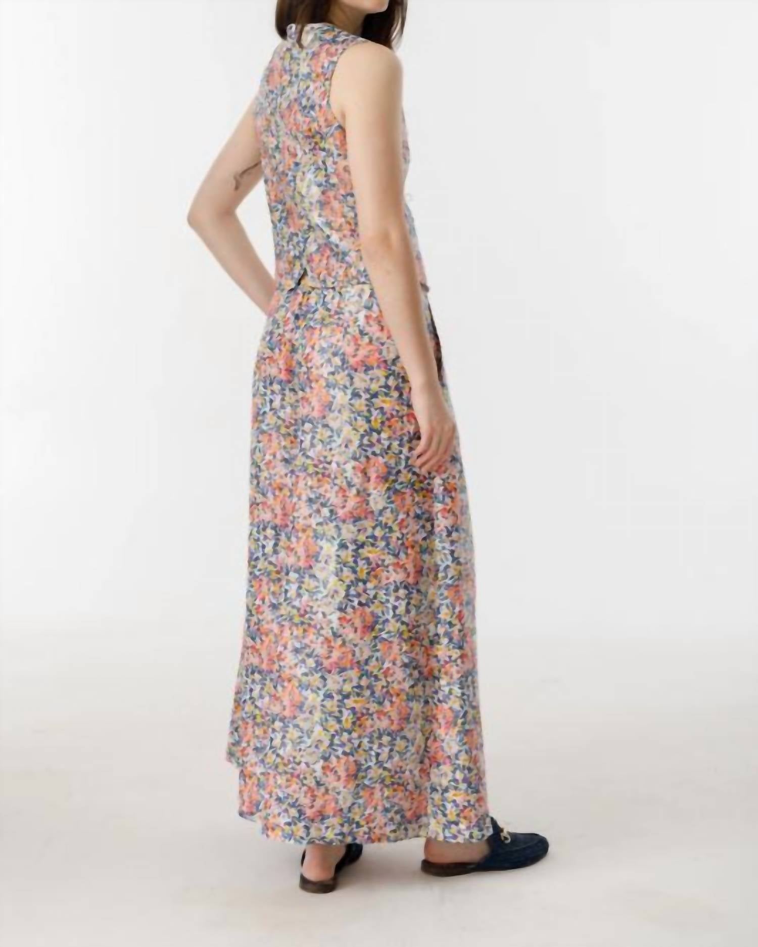 lanhtropy Jack Metallic Linen Vest in florece print - women's jacket - detail view