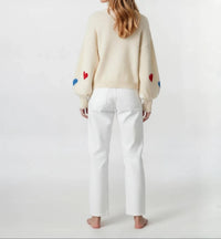 Mello - Heart Shaped Patterns Front Round Neck Sweater