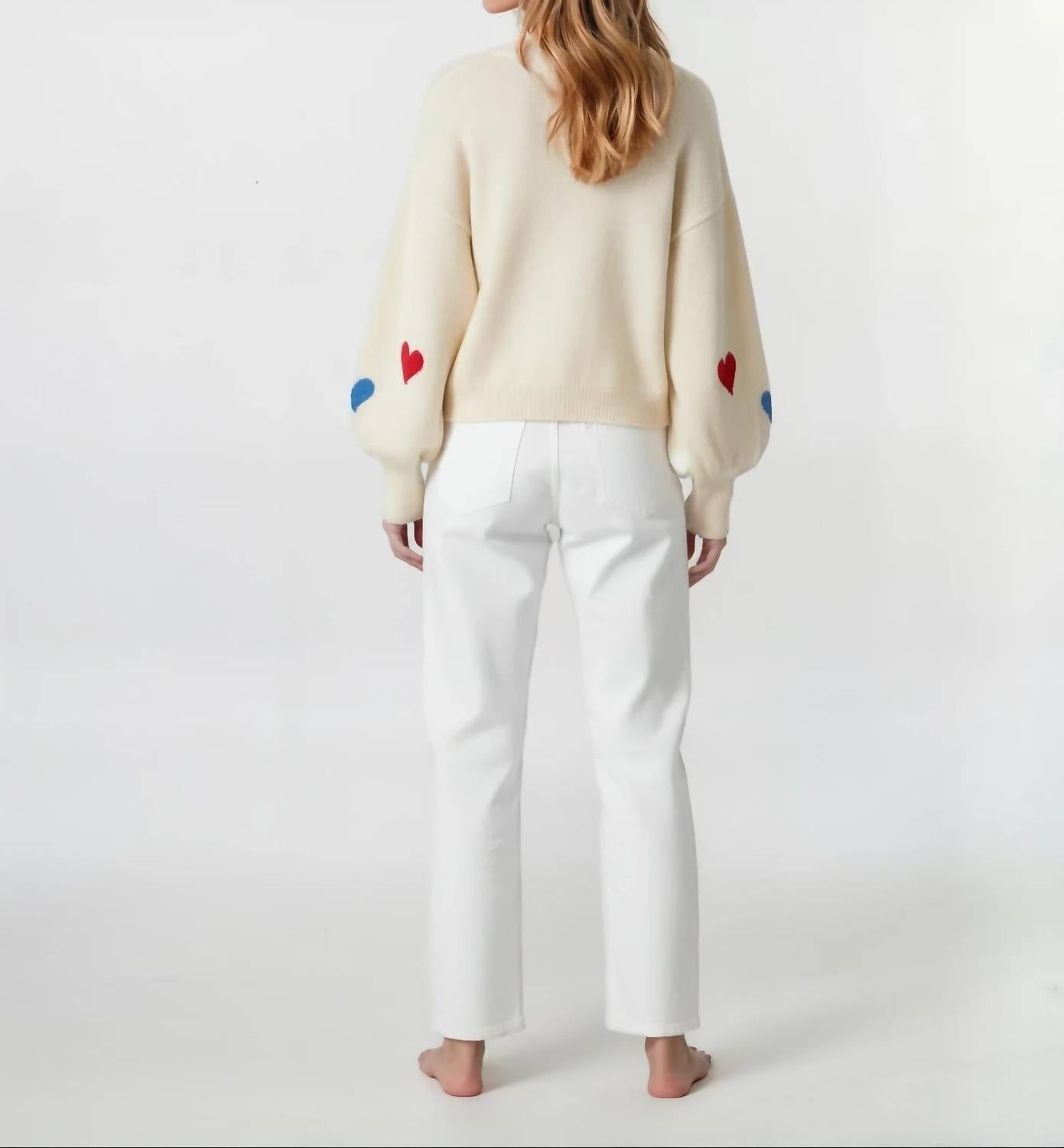 Mello - Heart Shaped Patterns Front Round Neck Sweater