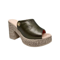 Bonavi Women's Attica Love Block Heel Mule Sandal in dark bronze - women's sandal - detail view