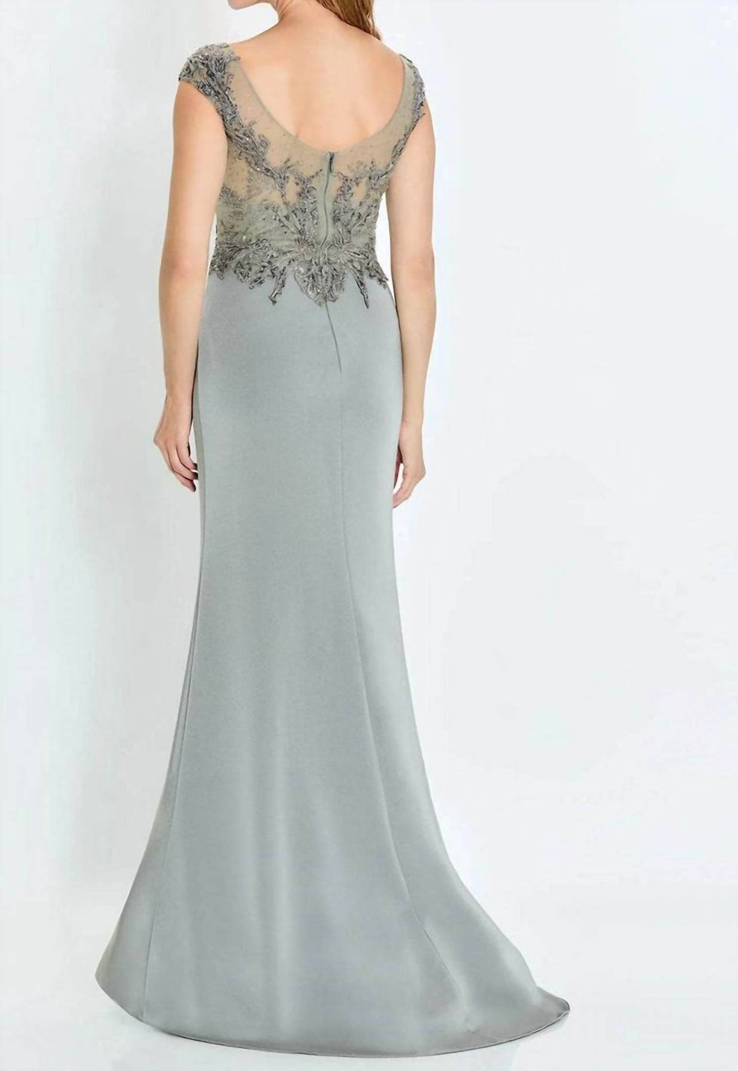 Montage By Mon Cheri - Cap Sleeve Evening Gown with Slit