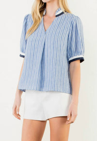 Thml - Short Sleeve Striped V Neck Top