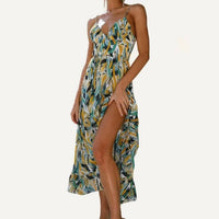 The Moment Collection - Pattern V Neck Spaghetti Straps Midi Dress
