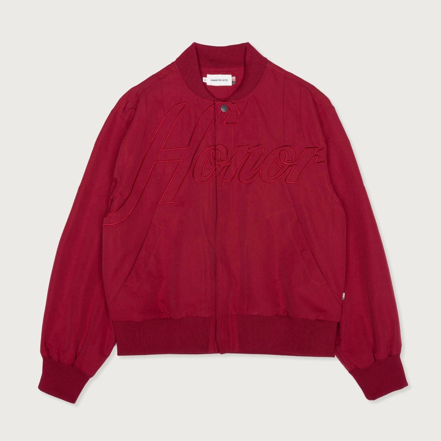 HONOR THE GIFT Men's Nylon Bomber in plum - men's jacket - detail view