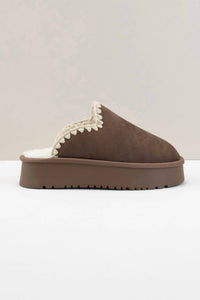 Ccocci - Women's Crochet Edge Sherpa Platform Slippers