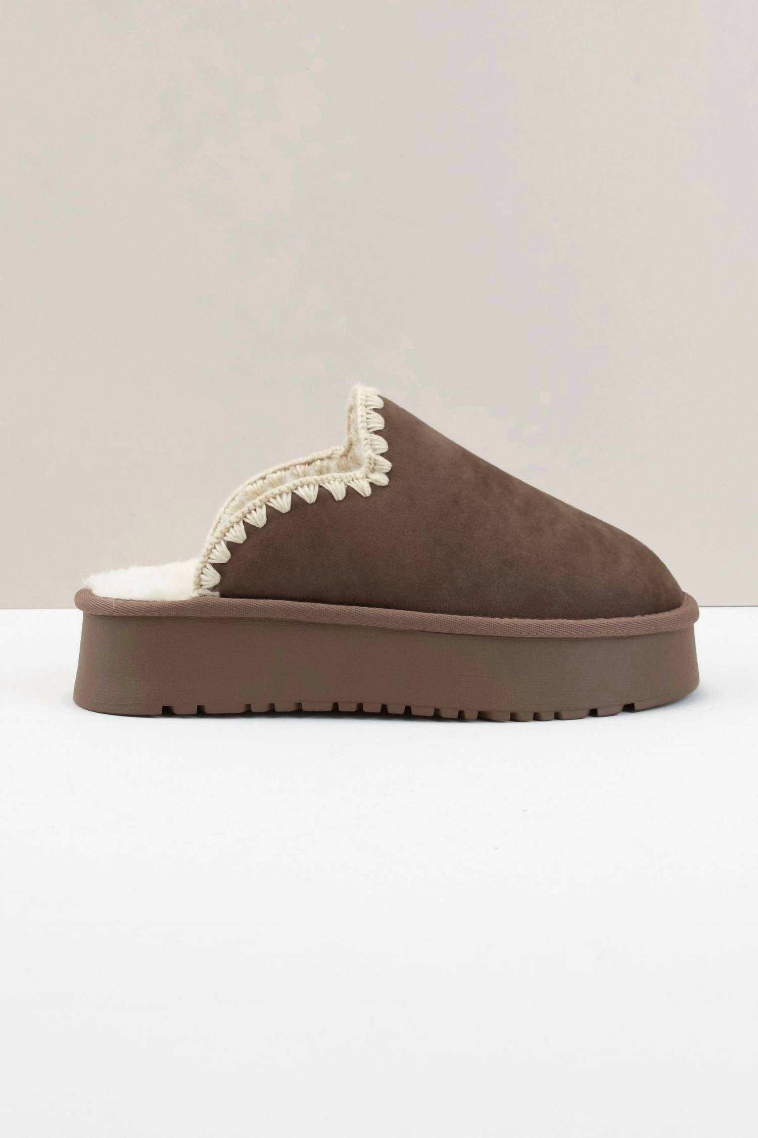 Ccocci - Women's Crochet Edge Sherpa Platform Slippers