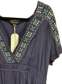 DAVI & DANI Women's Floral V Neck Dress in navy - women's dress - detail view