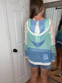 Cozy Co. - Seaside Open Knit Hooded Top