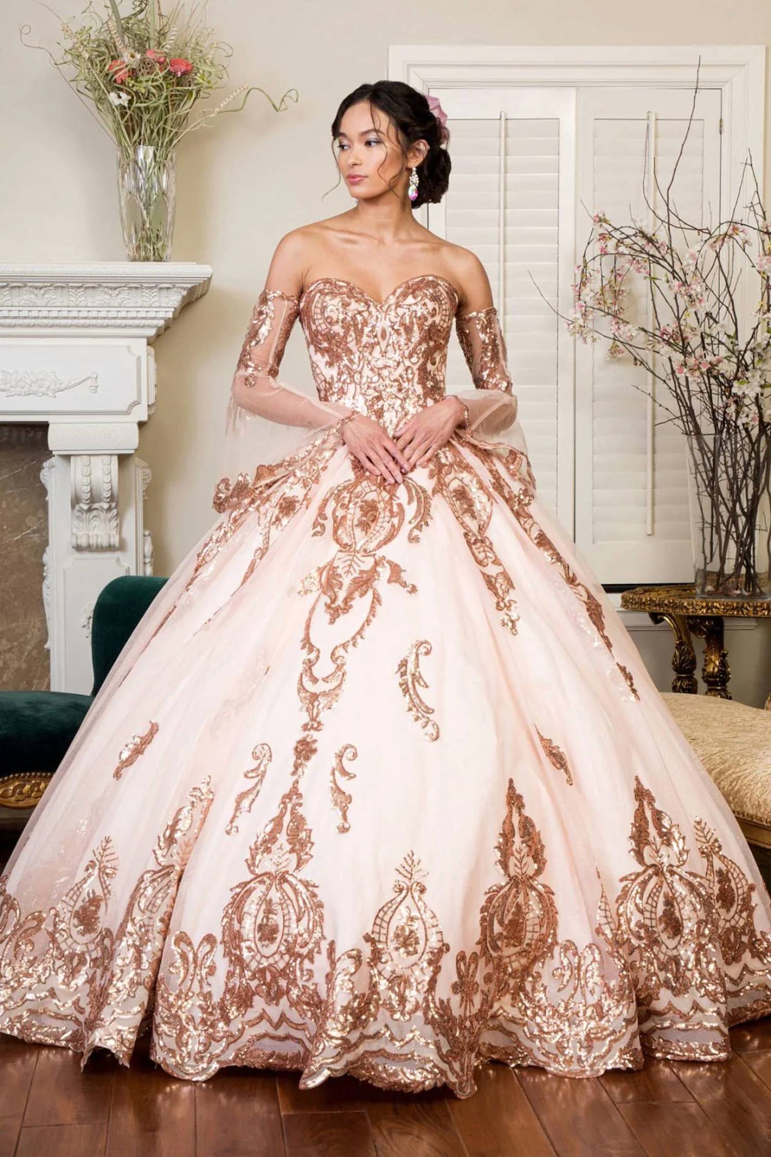 Elizabeth K - Sequin Print Strapless Ball Gown