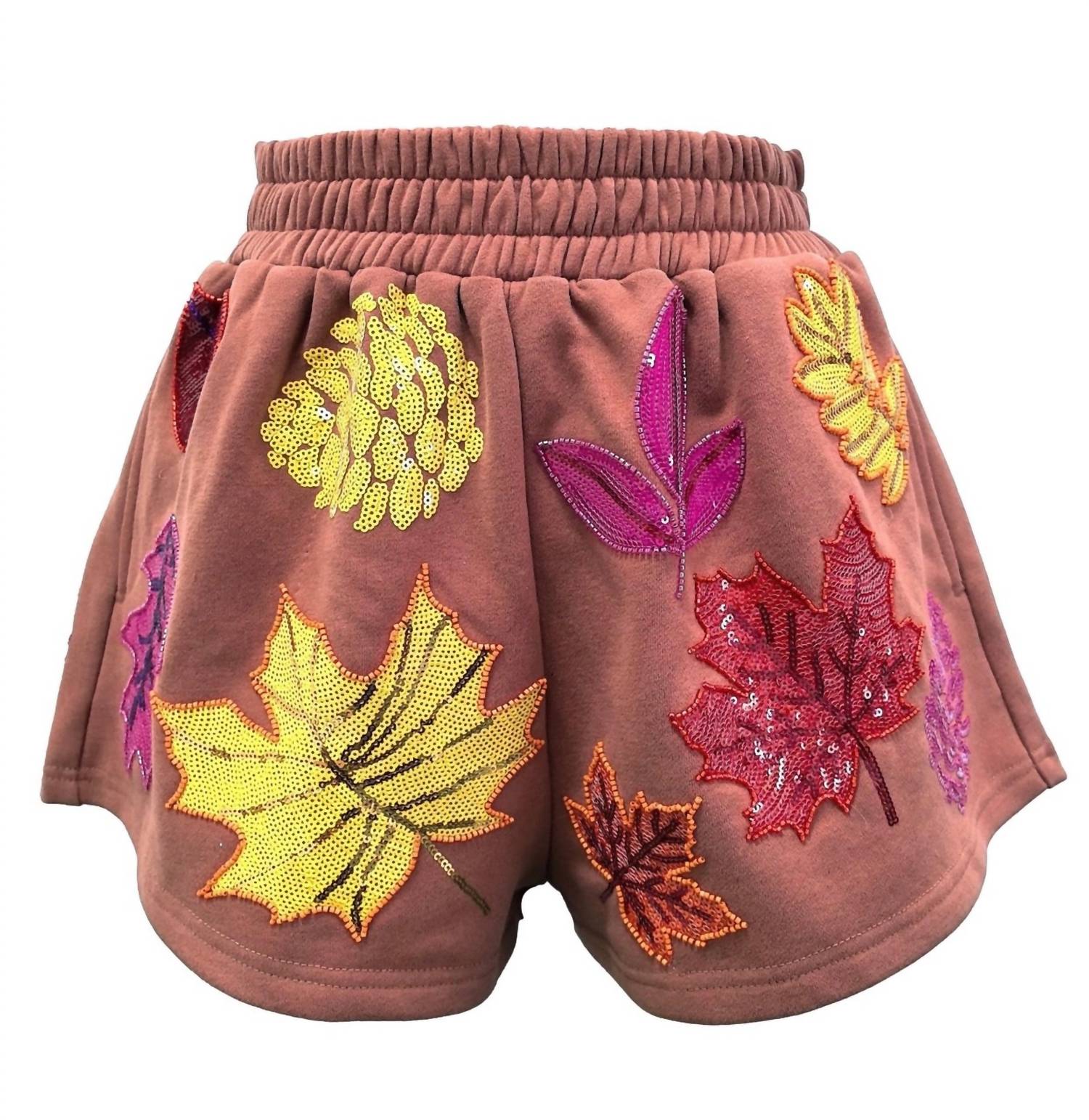 QUEEN OF SPARKLES Women's Fall Leaves Shorts in brown - women's shorts