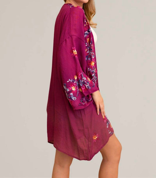 Leto - Women's Festival Floral Embroidered Anemone Kimono