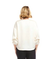 Karen Kane Lantern Sleeve Crystal Rhinestone Button Satin Top - Petite in cream - women's blouse - alternate view