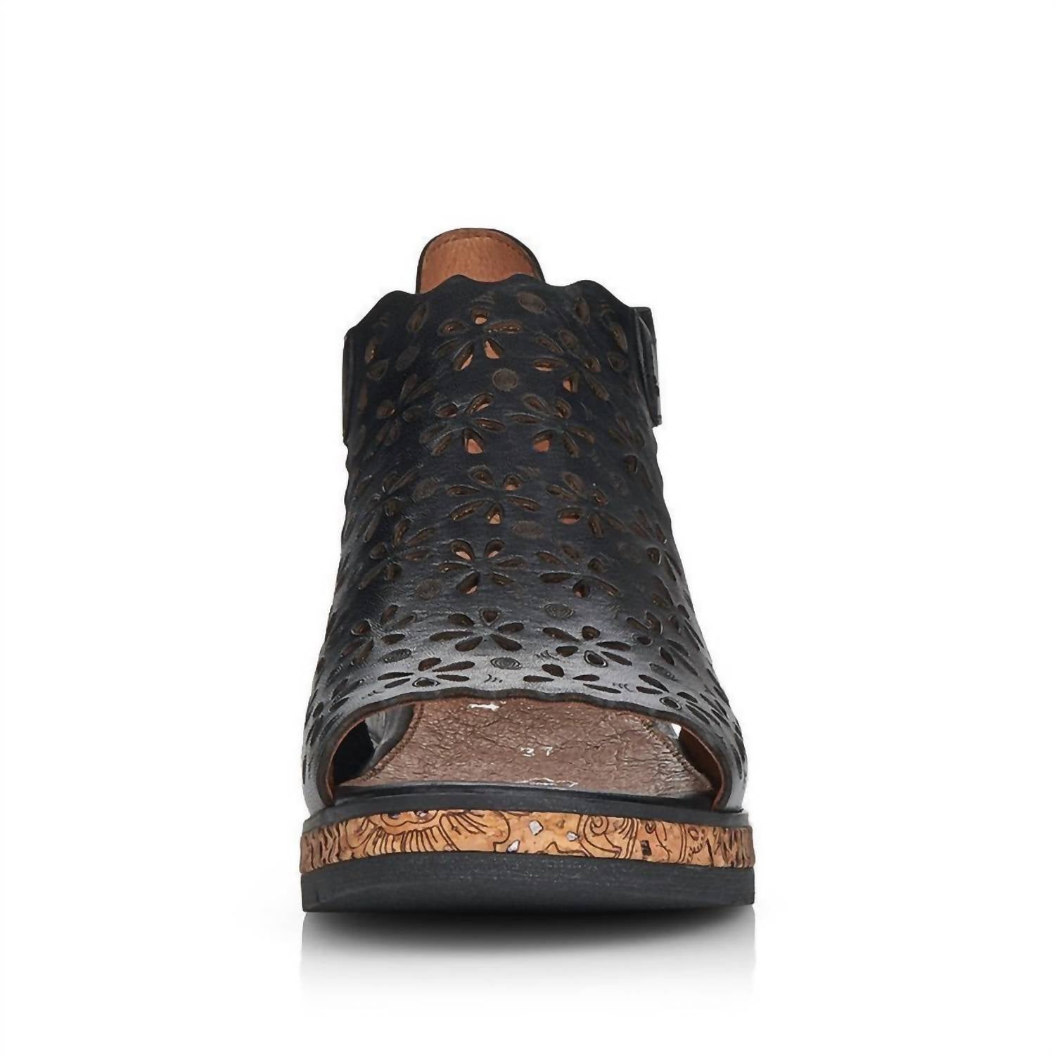 RIEKER Women's Perf Mid Wedge Sandals in black - women's shoe - alternate view