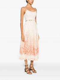 Zimmermann Wanderlust Corset Midi Dress in coral toile - women's dress - detail view