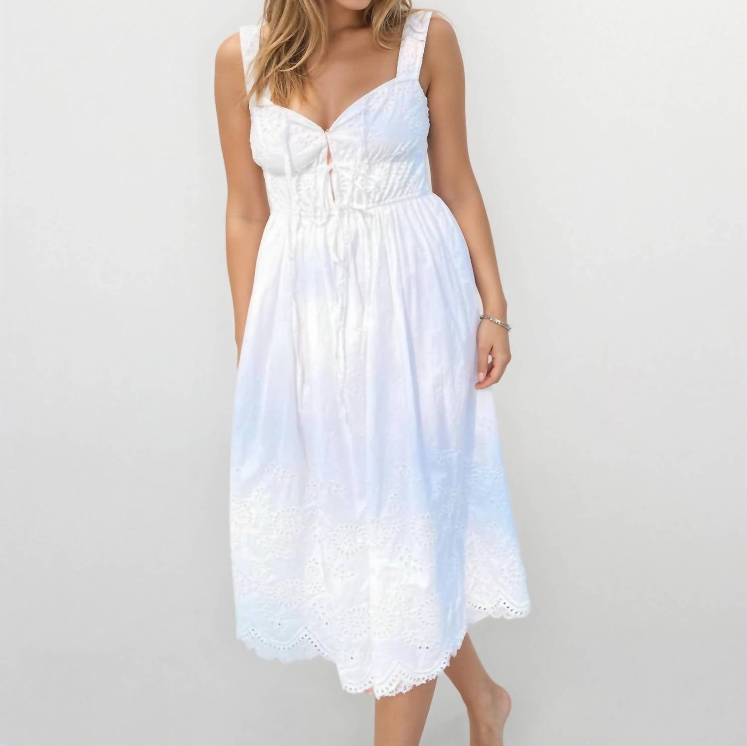 NIBI MTK Louisa Eyelet Midi Dress in white - women's dress