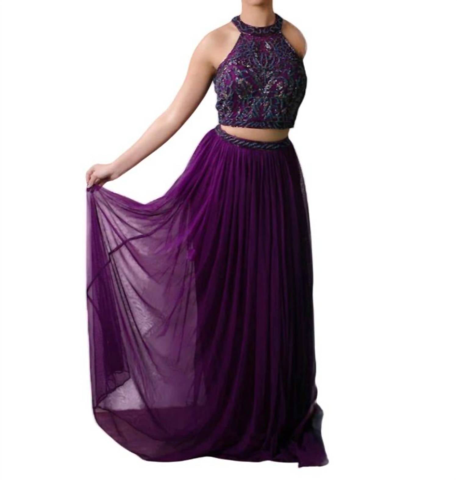 Zasa Chic - Embellished Crop Top Two Piece Gown