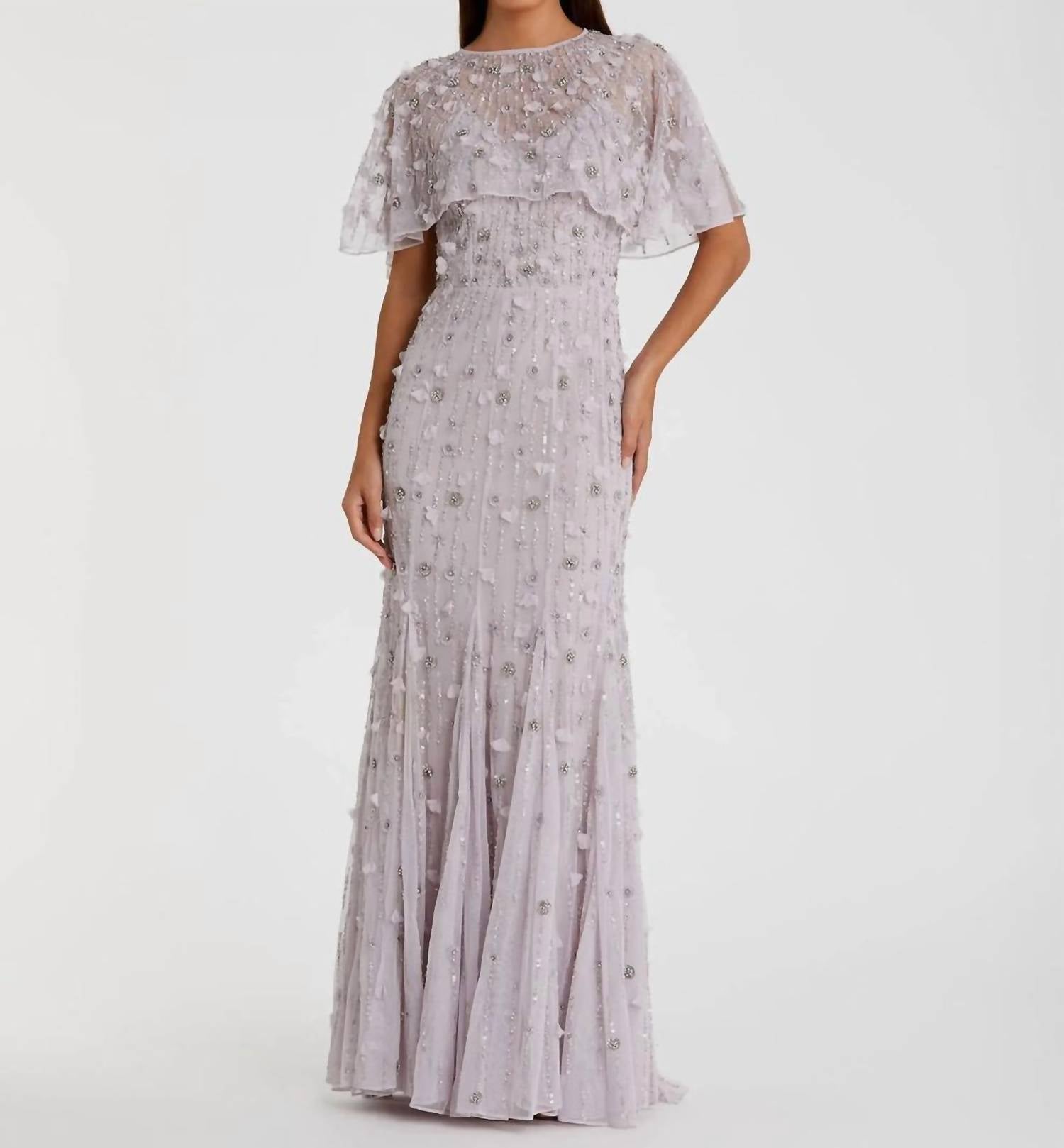 Mac Duggal - Embellished Illusion Cape Sleeve Trumpet Gown