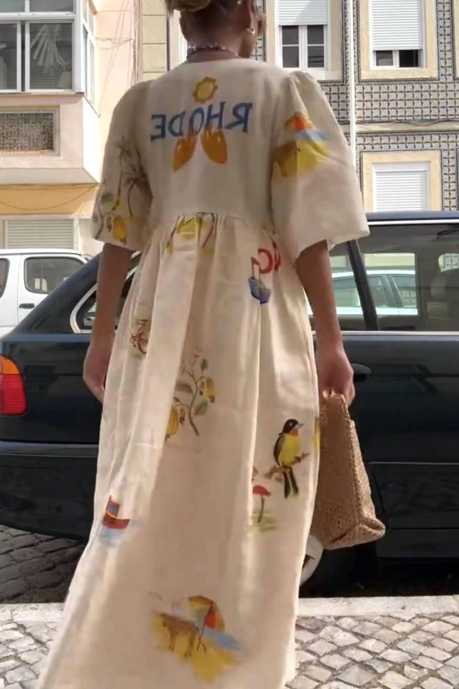 Rosa Clothing Fashion Print V Neck Cute Loose Dress in apricot - women's dress - view 6