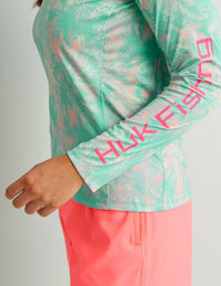 HUK Women's Aqua Dye Pursuit Long Sleeve Crew Tee in marine blue - women's long sleeve top - alternate view