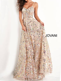 JOVANI Spaghetti Strap Sweetheart Neck Evening Dress in gold - women's dress