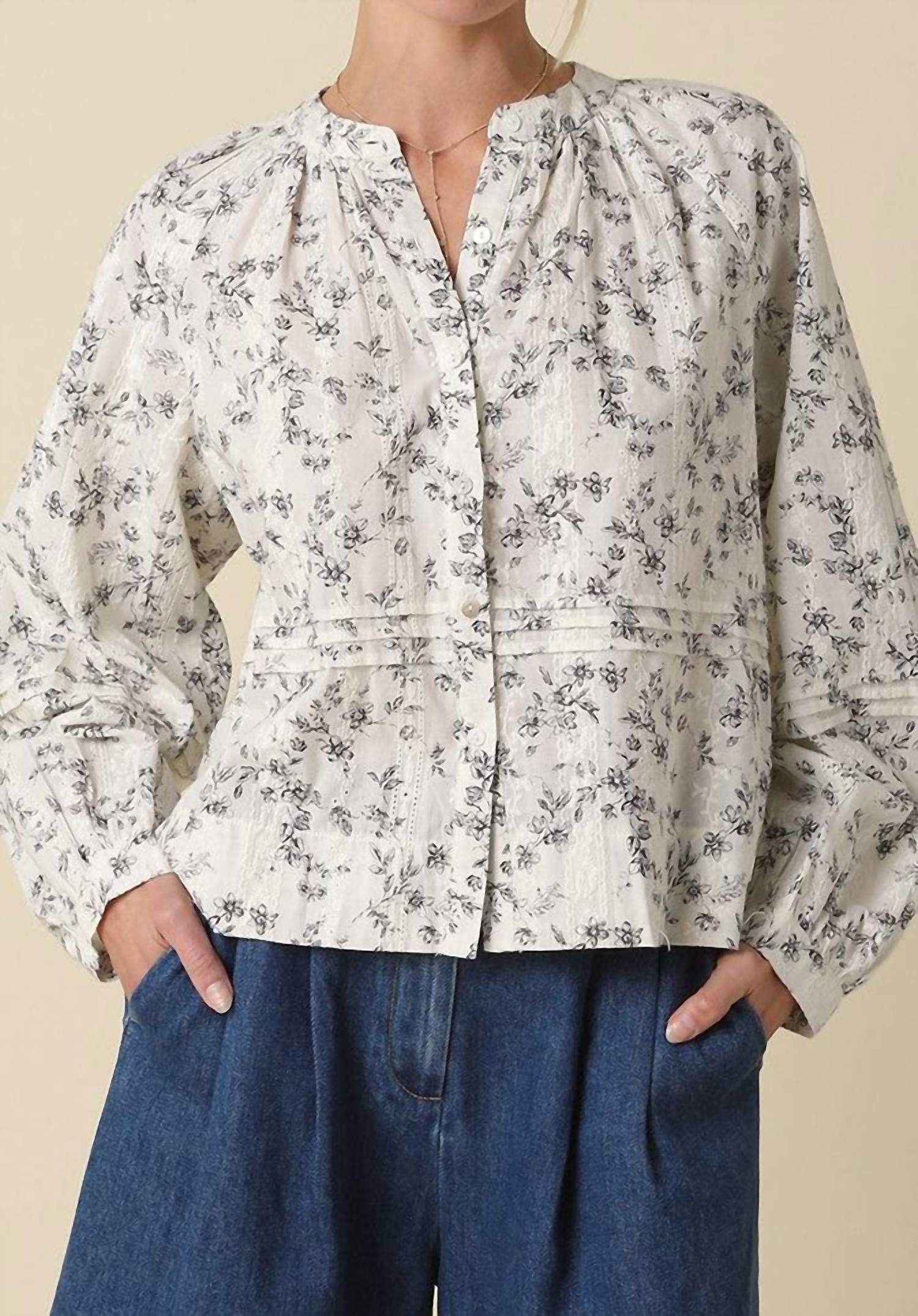 OLIVACEOUS Slyvie Eyelet Blouse in off white black - women's blouse