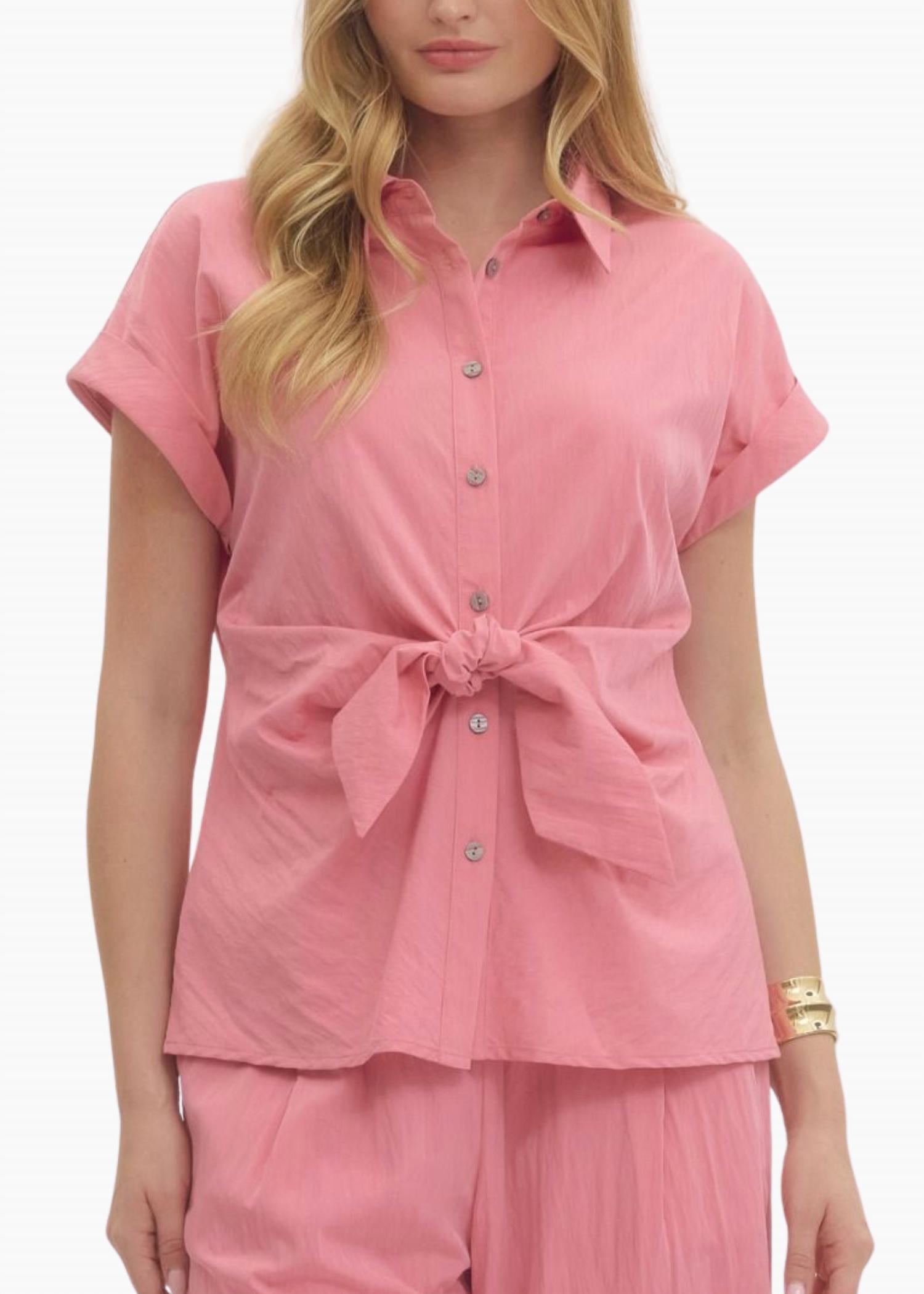 entro Mila Tie Detail Top in light pink - women's shirt