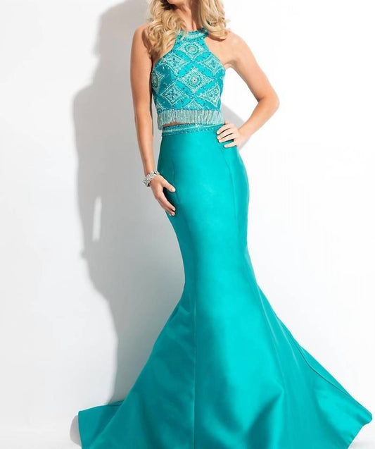 Rachel Allan - Two-piece Beaded Mikado Prom Gown