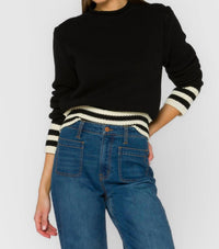 Velvet Heart Ridley Stripe Sweater in black vanilla ice stripe - women's sweater - detail view