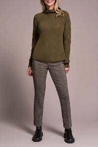 TRIBAL Long Sleeve Cable Mock Neck Sweater in ivy - women's sweater - detail view