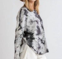umgee Tie Dye Ribbed Top in grey - women's long sleeve top - alternate view