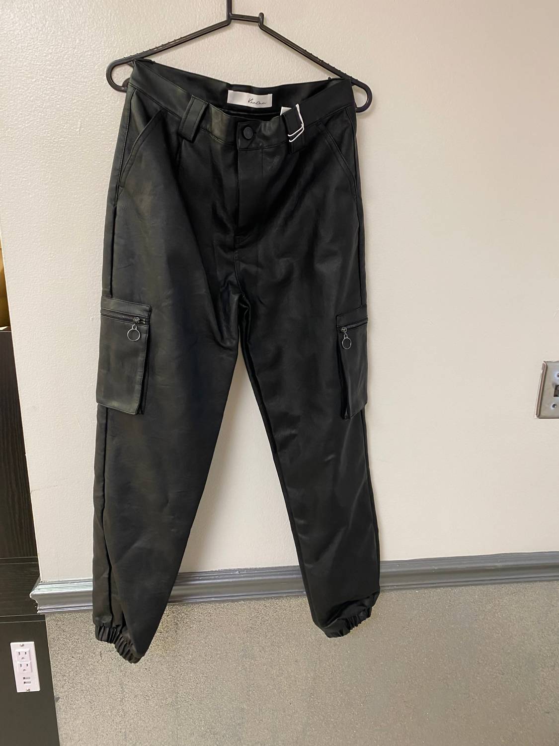 Kancan - Faux Leather Cargo Jogger Pants
